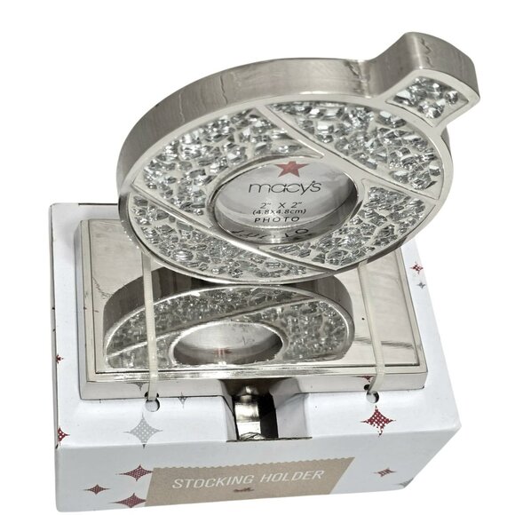 New Macys Christmas Stocking Holder Mosaic Mirror Photo Frame Ornament Hook Gift - Picture 5 of 8